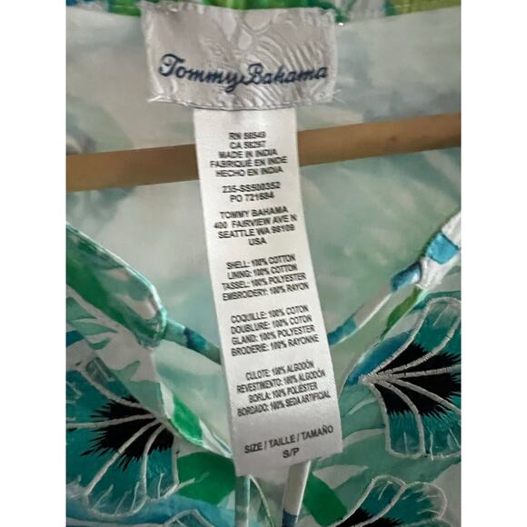 Tommy Bahama Sea Fronds Split-Neck Mini Dress Summer A-Line Small Tropical Palm - Picture 7 of 8